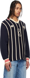 RICE NINE TEN Navy Knitting Long Sleeve Soccer Jersey Polo