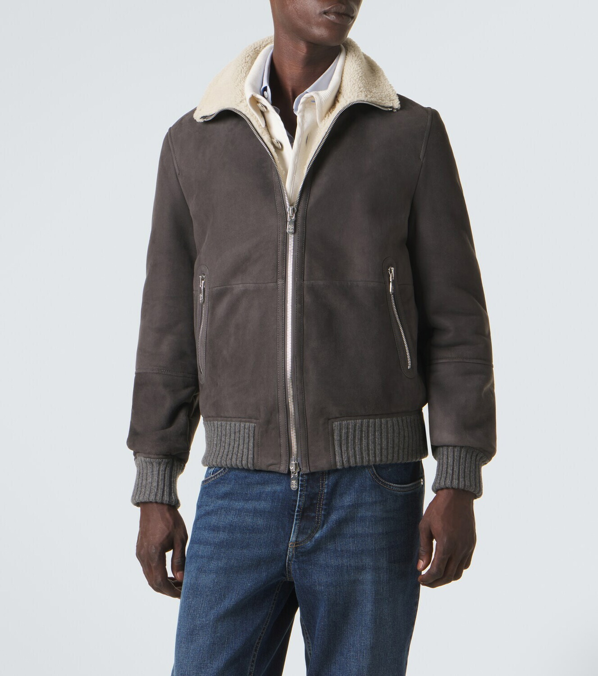 Brunello Cucinelli Cashmere-trimmed shearling blouson jacket
