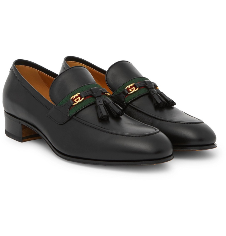Photo: Gucci - Paride Webbing-Trimmed Tasselled Leather Loafers - Black