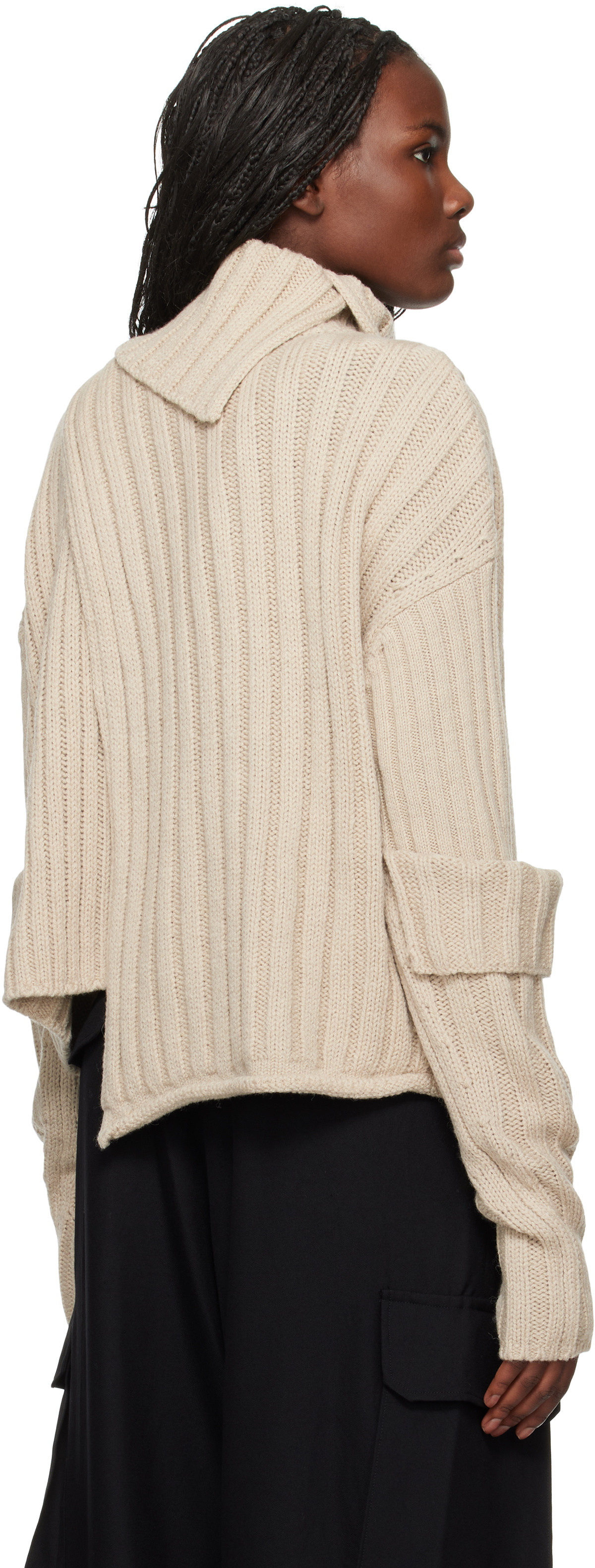 Y's Beige Rib Finger Hole Turtleneck