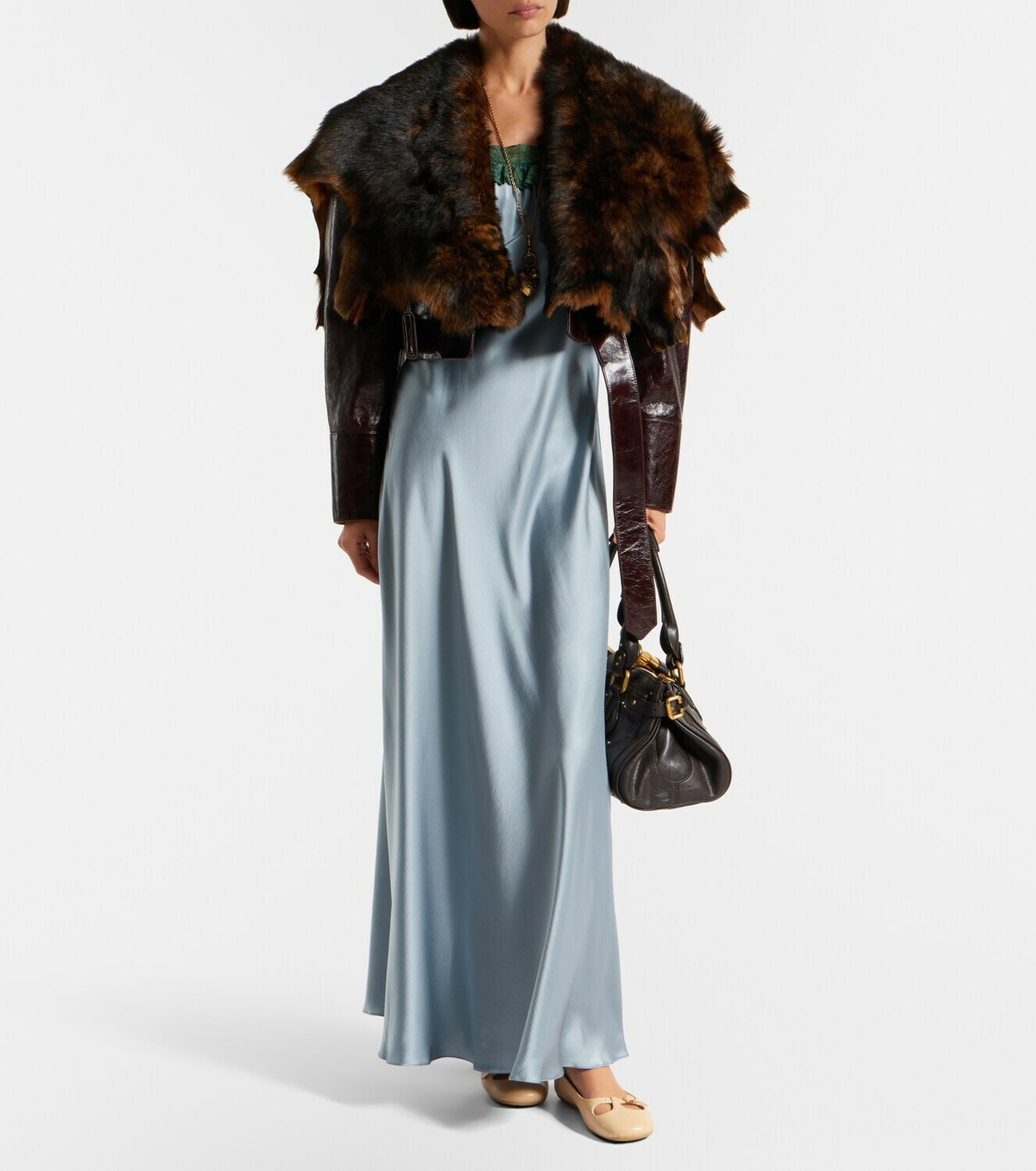 Chloé Cropped shearling-trimmed leather jacket