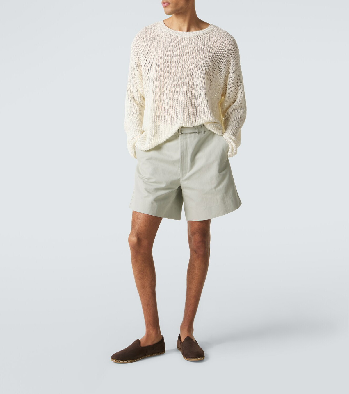Stòffa Belted cotton and linen shorts