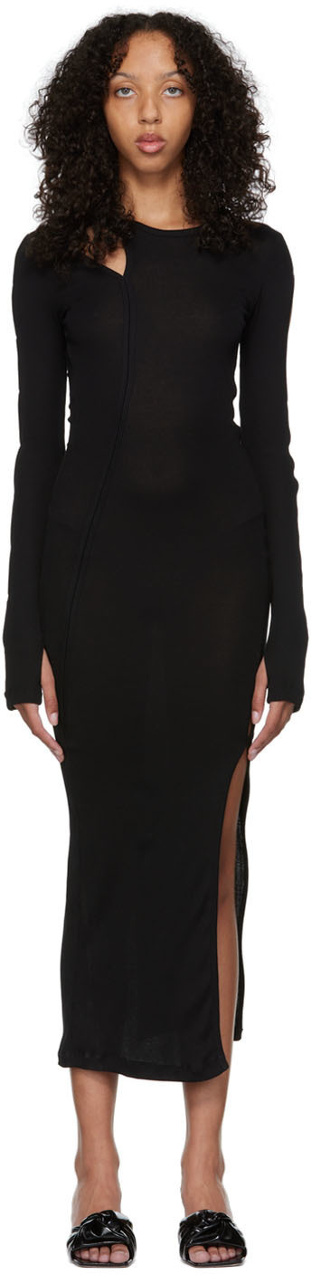 Helmut Lang Black Cotton Midi Dress Helmut Lang