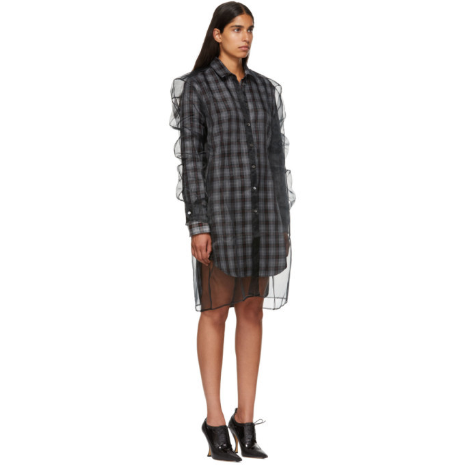 Y/Project Black Check Organza Shirt Dress Y/Project