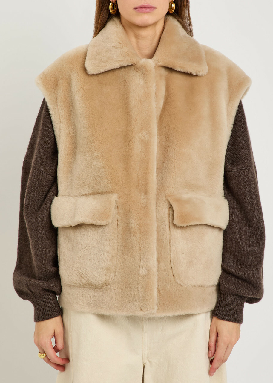 Arma Edha Shearling Sleeveless Jacket Off White