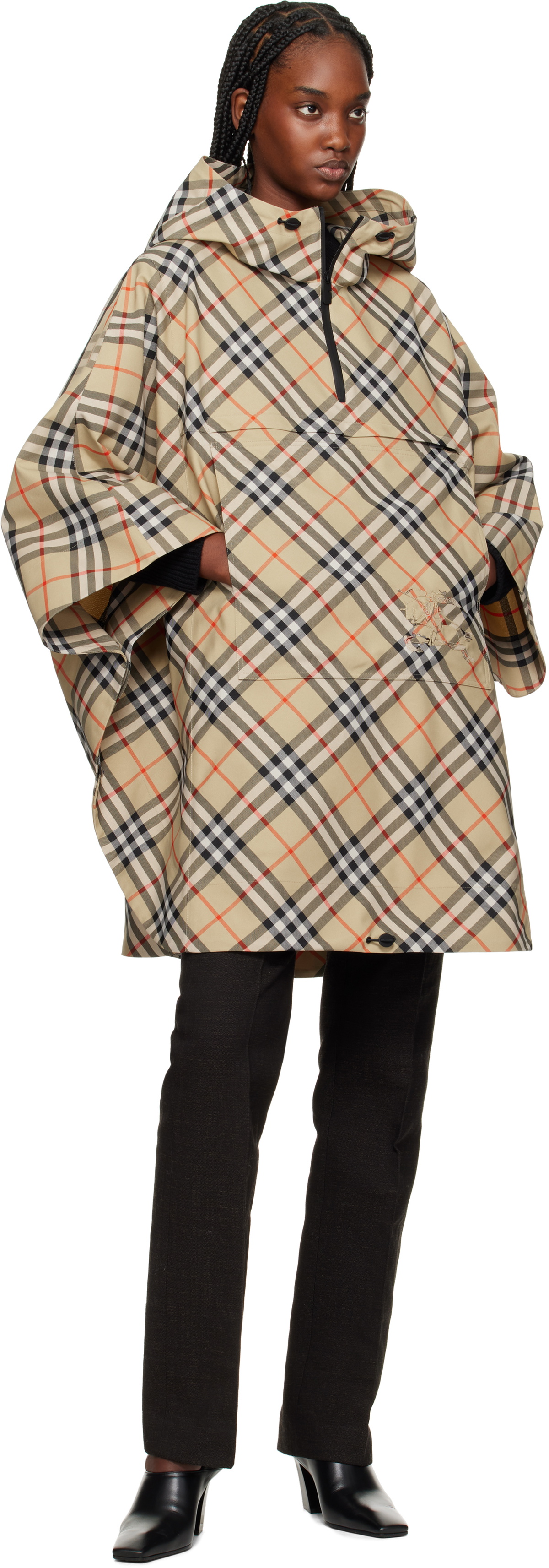 Burberry Beige Packaway Check Twill Cape Jacket