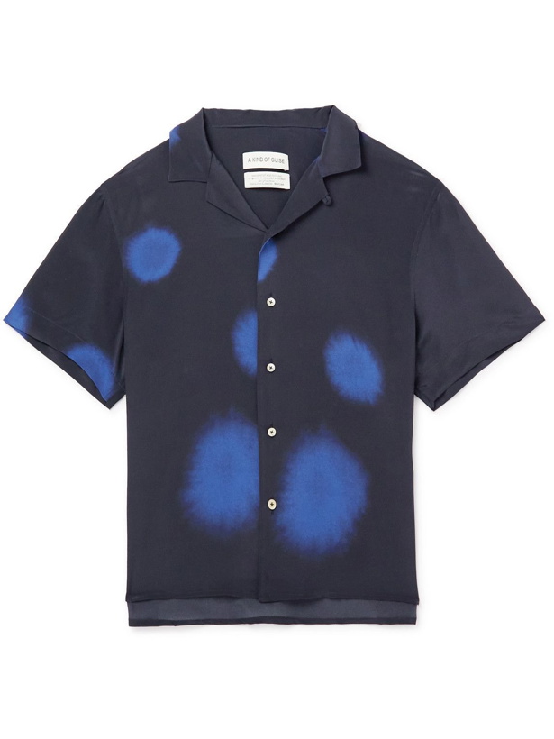Photo: A Kind Of Guise - Gioia Convertible-Collar Printed Silk-Satin Shirt - Blue