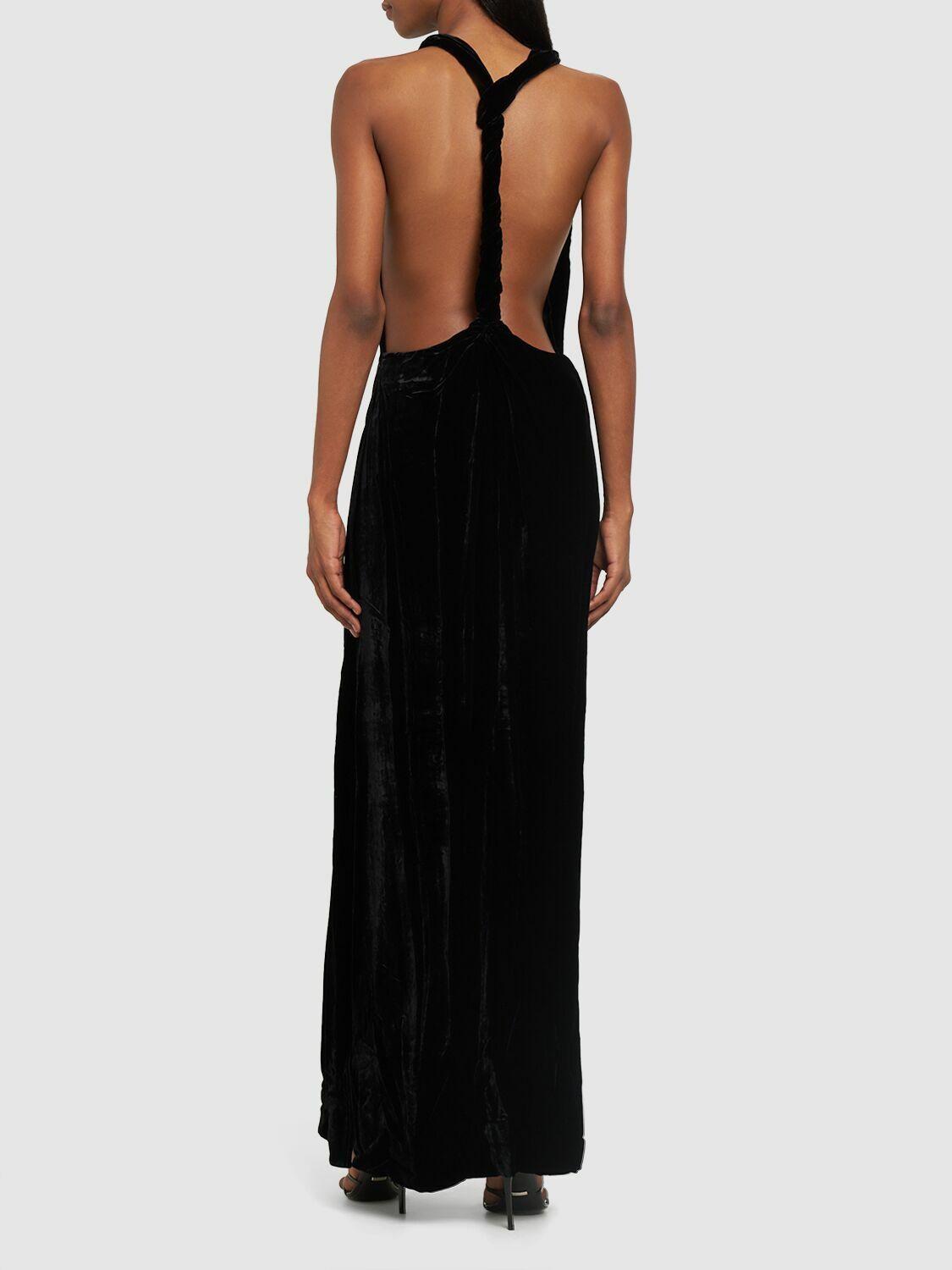 red halter long dress Halterneck Thigh Split Chiffon Maxi Dress - Red