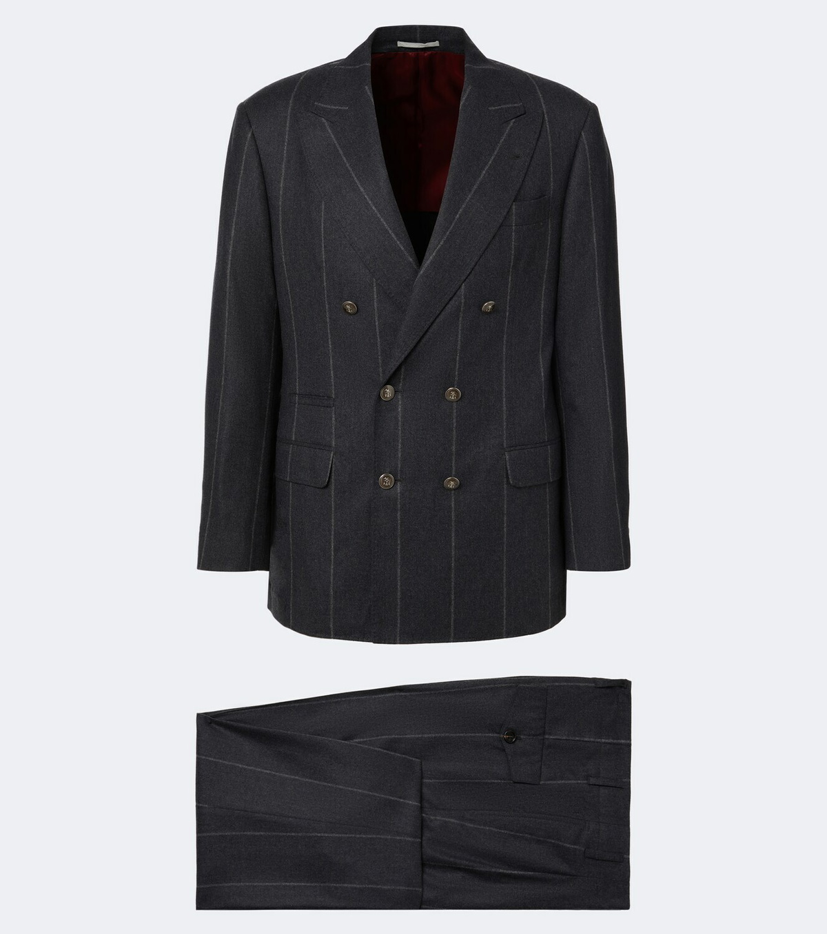 Brunello Cucinelli Chalk stripe wool, silk, and cashmere suit