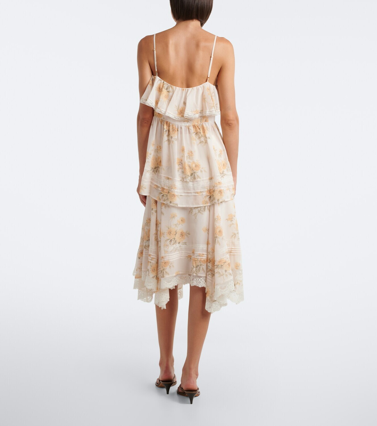 Xu Zhi Floral asymmetric lace-trimmed midi skirt