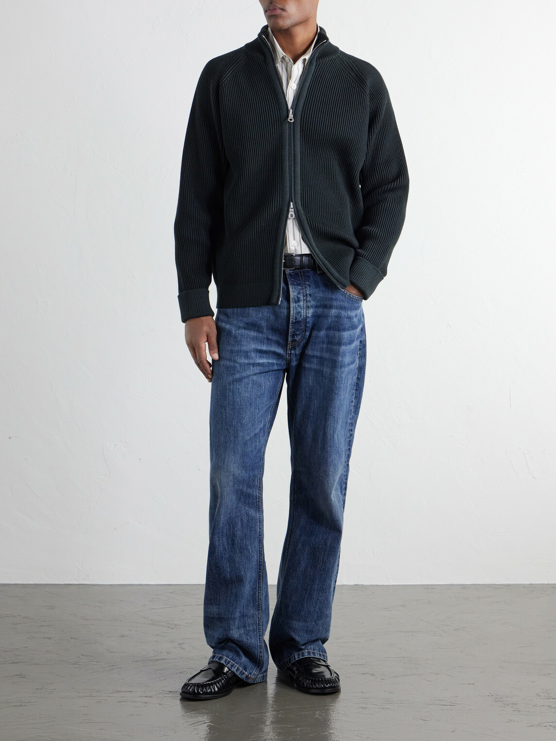 S.N.S. Herning - Render Ribbed Virgin Wool Zip-Up Sweater - Green