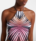 Roberto Cavalli Printed halterneck mesh crop top