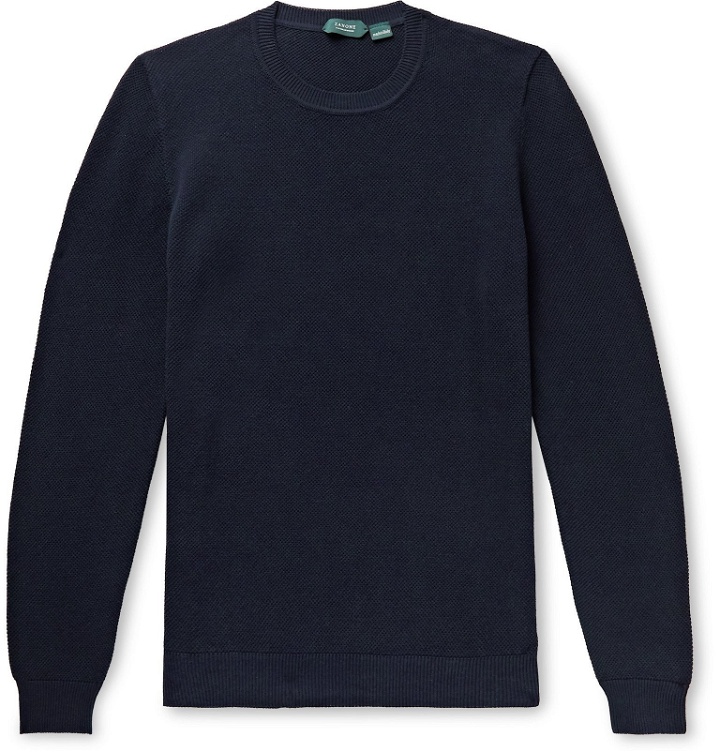 Photo: Incotex - Slim-Fit Honeycomb-Knit Cotton Sweater - Blue