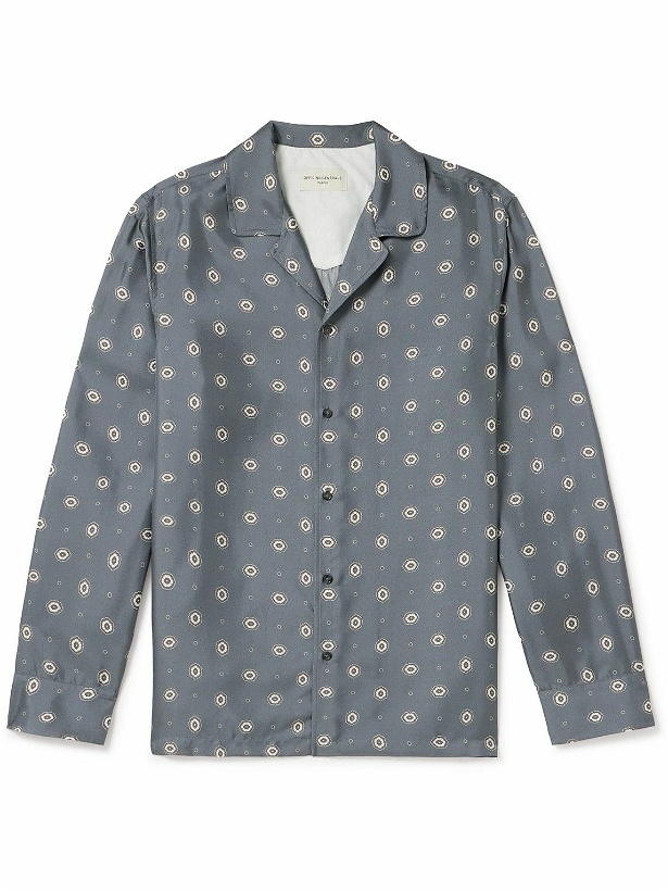 Photo: Officine Générale - Eren Camp-Collar Printed Silk-Twill Shirt - Gray