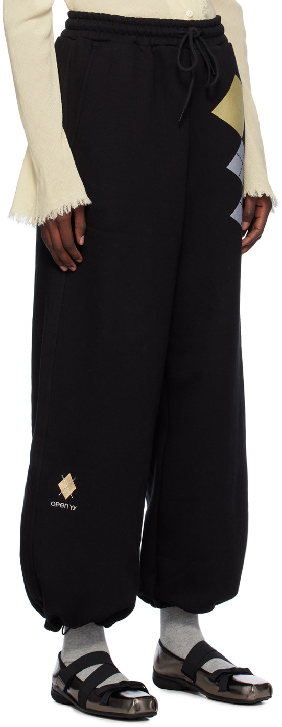 OPEN YY Black Argyle Wide Sweatpants