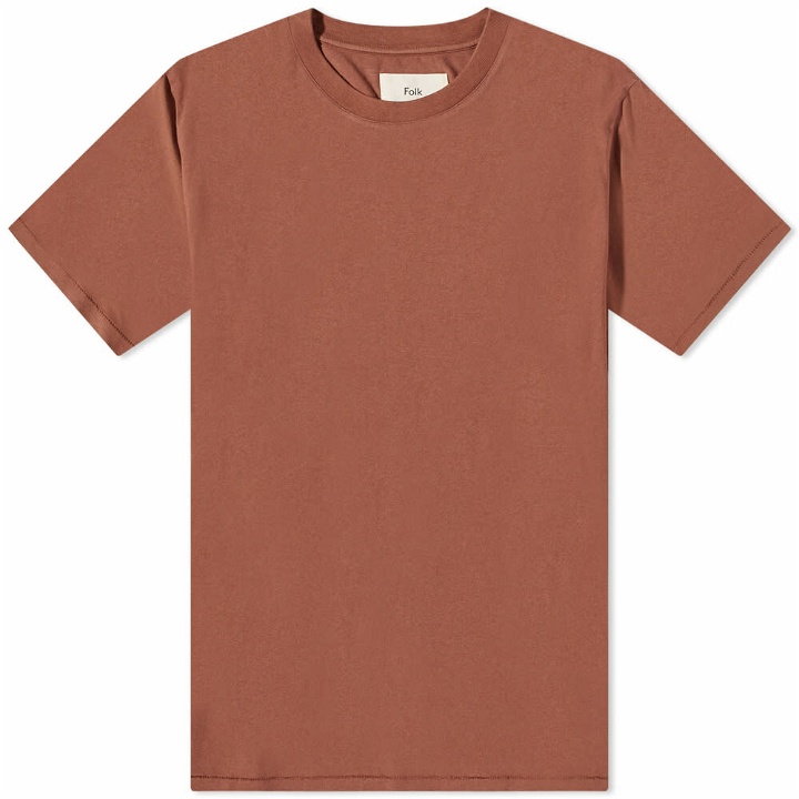Photo: Folk Men's Contrast Sleeve T-Shirt in Dark Chestnut