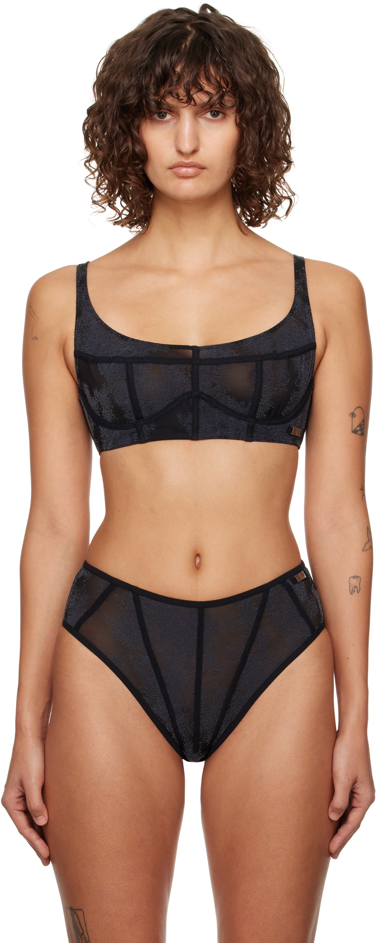 Soutien-gorge Triangle Diesel Sans Armatures - Taille FR 90B (EU 75B/UK-US 34B) - Satin Et Tulle Bicolore - Neuf Avec étiquettes