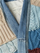 Greg Lauren - Shawl-Collar Denim-Trimmed Patchwork Cable-Knit Cotton Cardigan - Multi