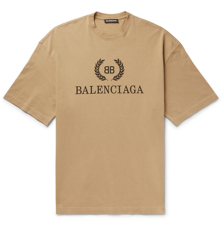 Photo: Balenciaga - Logo-Print Cotton-Jersey T-Shirt - Beige
