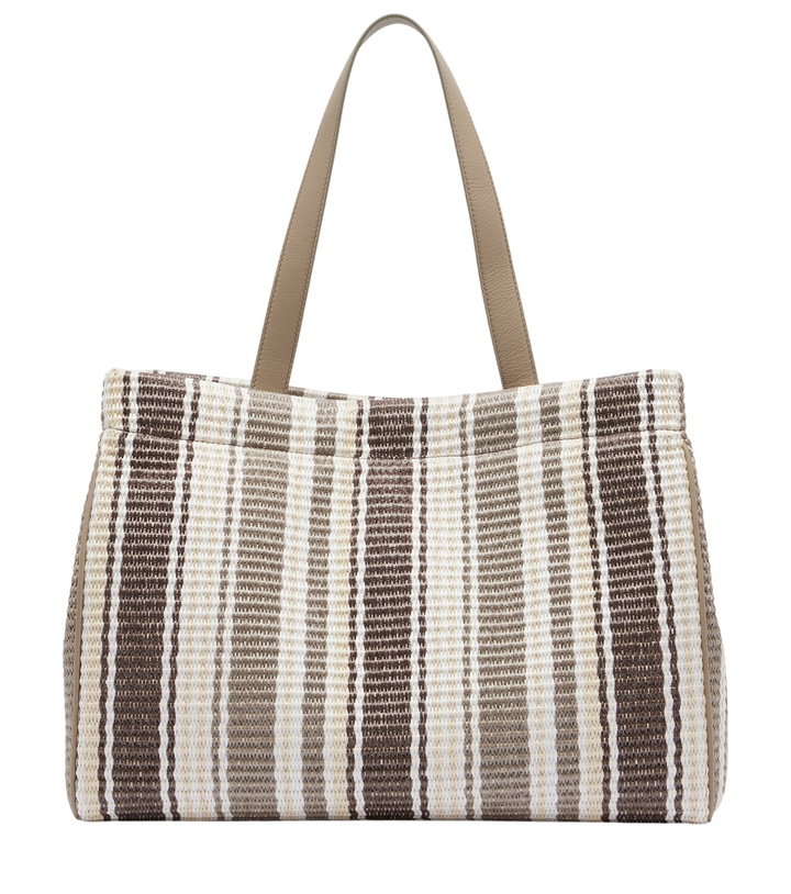 Photo: Brunello Cucinelli Monili Medium striped raffia tote bag