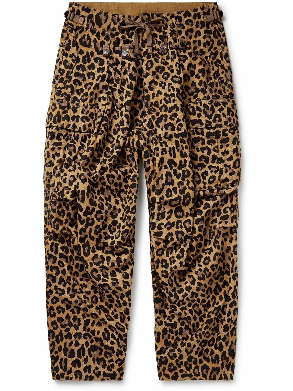 KAPITAL - Wide-Leg Leopard-Print Herringbone Cotton Cargo Trousers