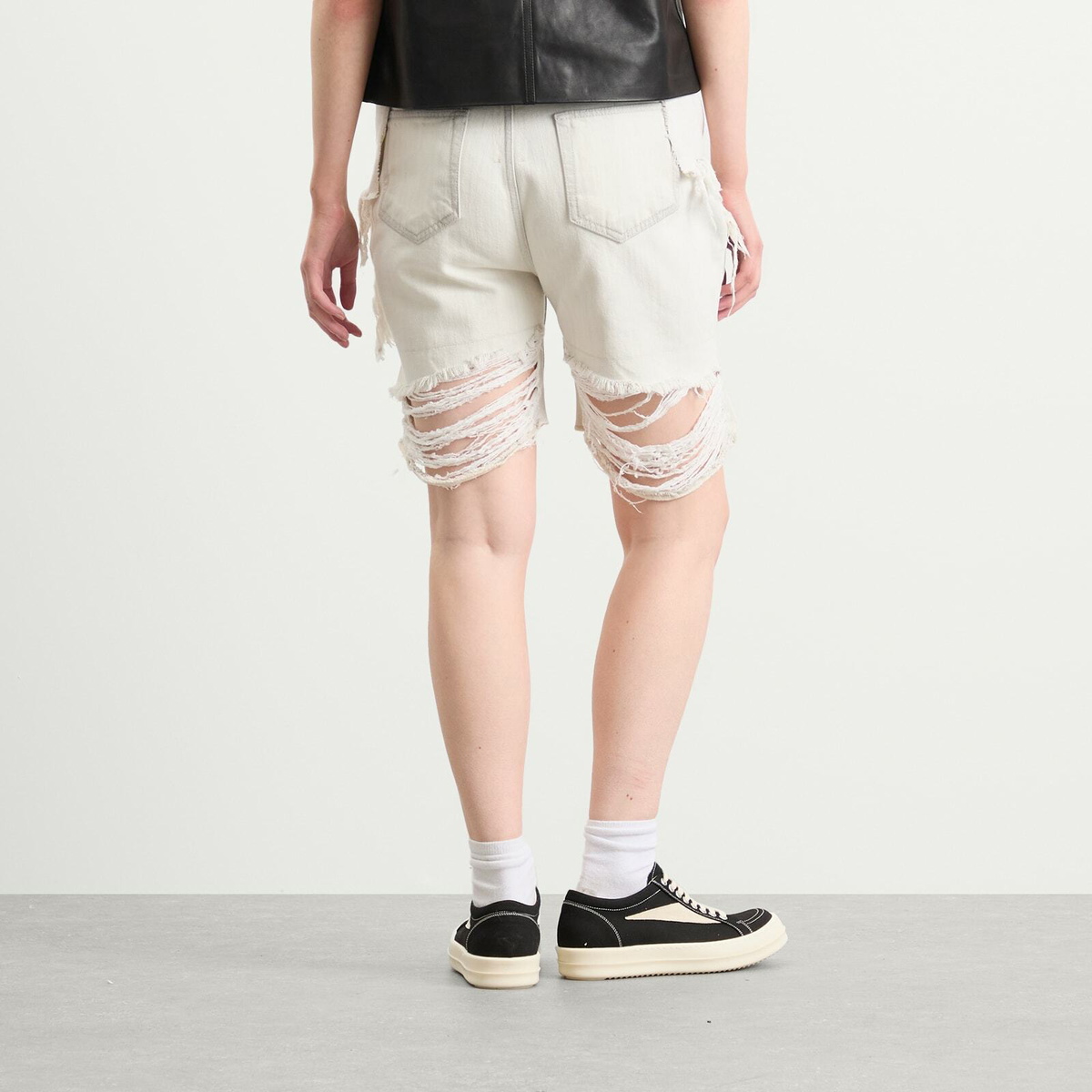 Rick Owens DRKSHDW Women's Slivered Tight Cut Off Jean Shorts in Milk Wash