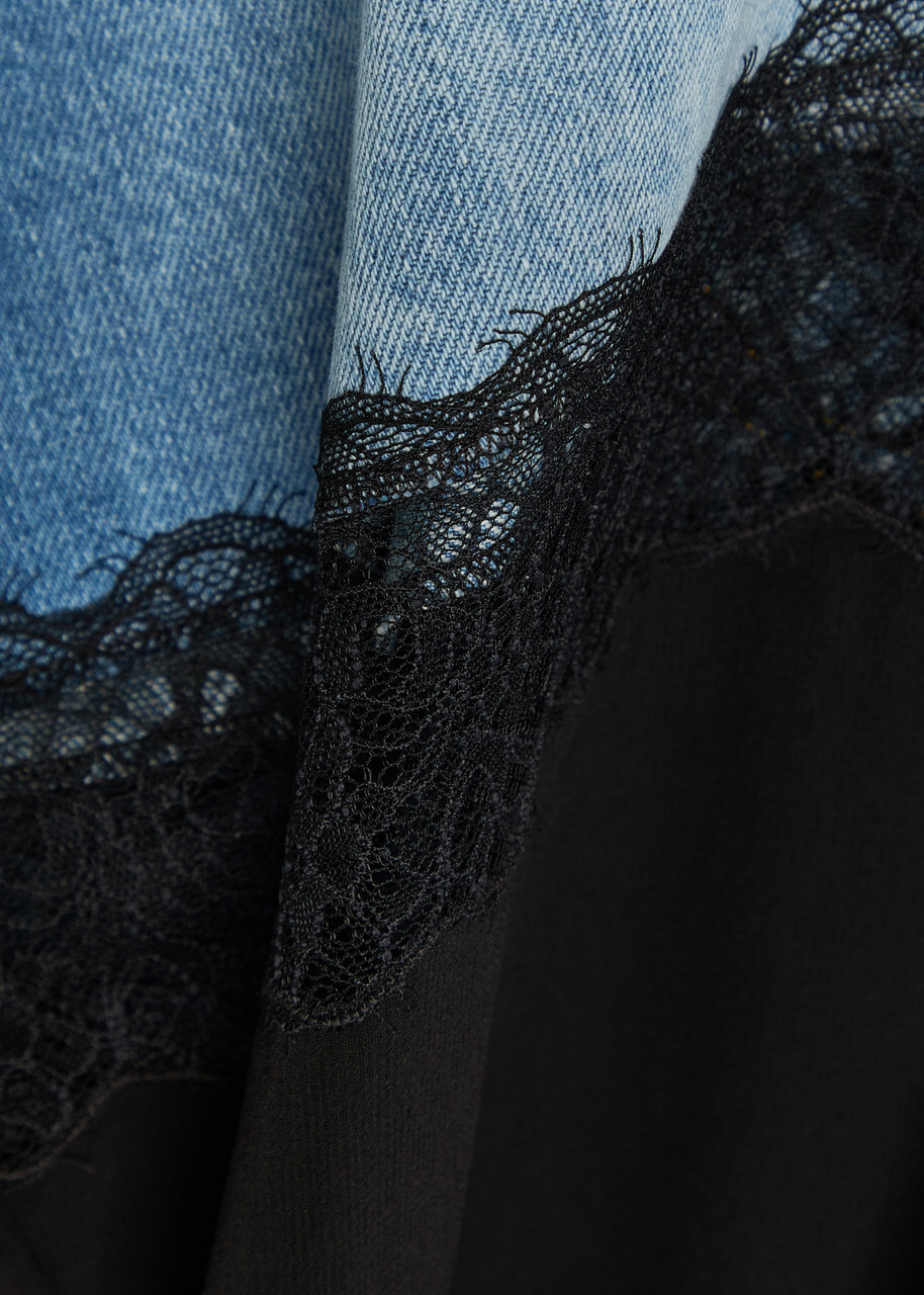 Nensi Dojaka Panelled Lace-trim Wide-leg Jeans Blue