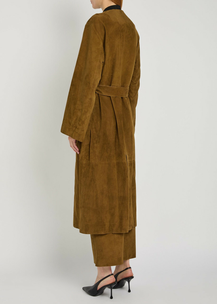 Nour Hammour Ruelle Belted Suede Coat Dark Brown