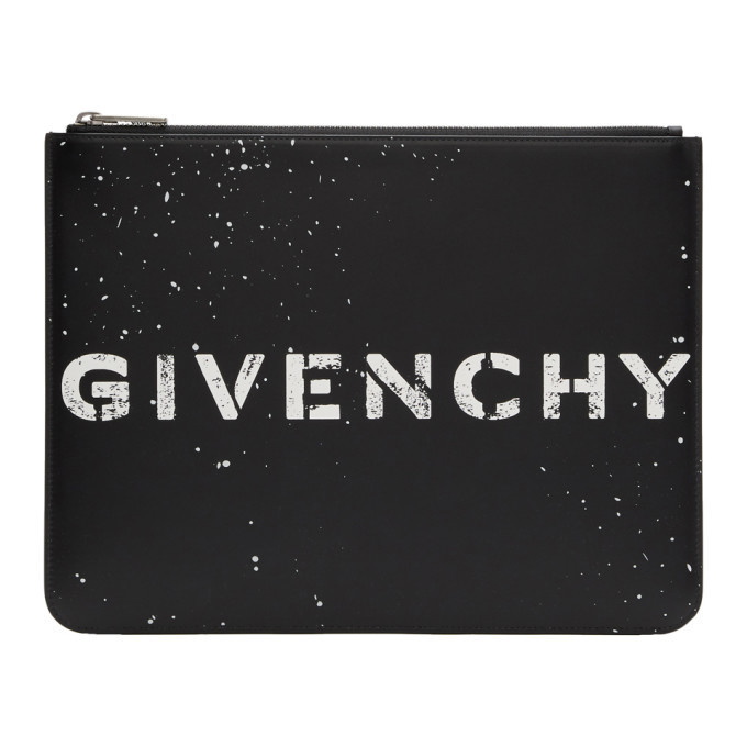 Photo: Givenchy Black Large Stencil Logo Zipped Pouch