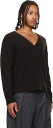 Dries Van Noten Brown V-Neck Merino Wool Sweater