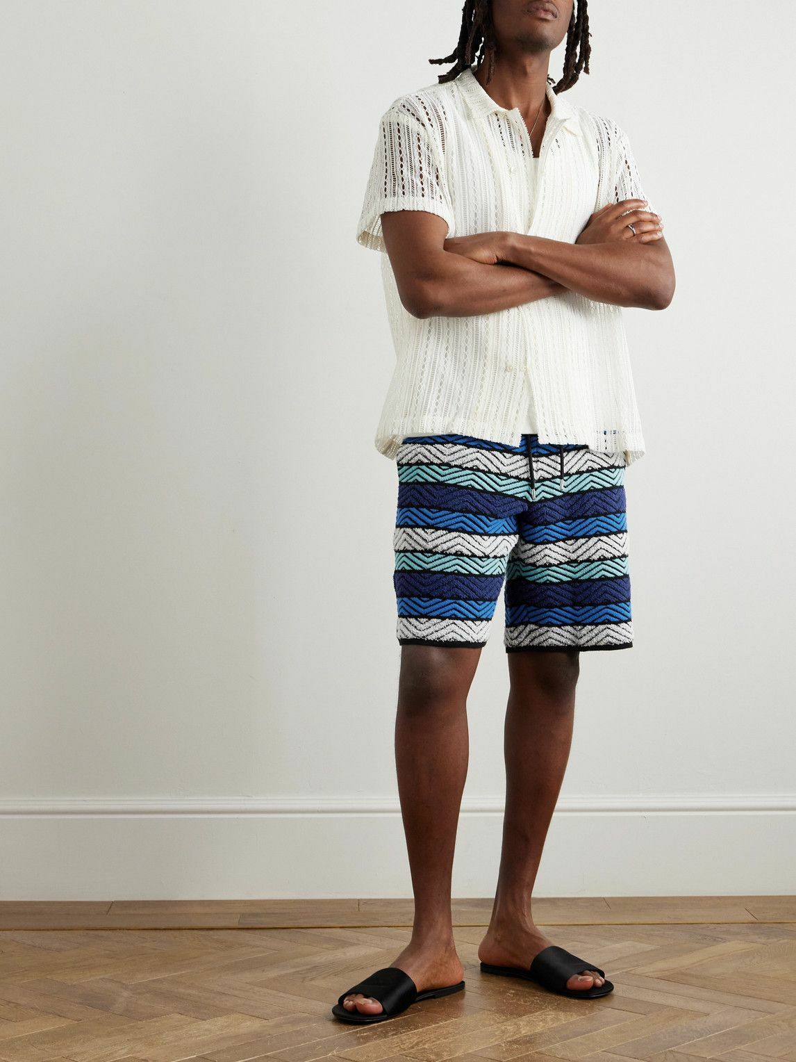 Missoni - Straight-Leg Striped Cotton-Blend Bouclé Drawstring Shorts - Blue