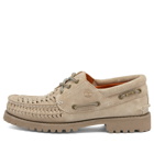 END. x Timberland Men's Authentic 3 Eye Boat Shoe in White Suede