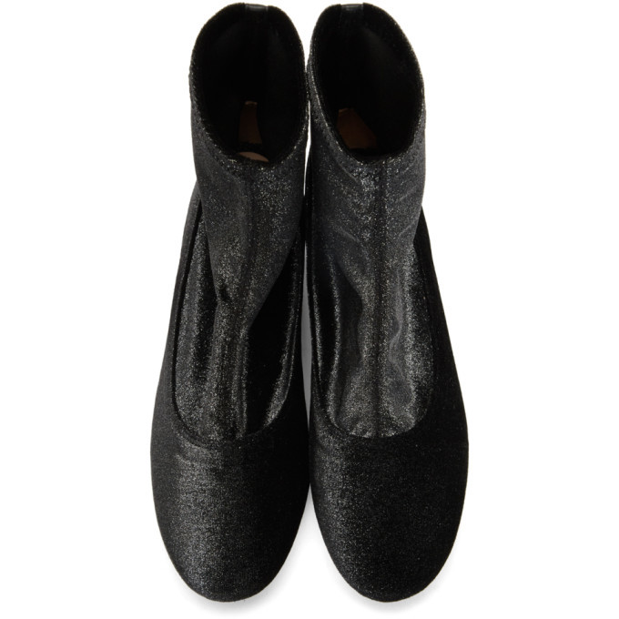 Repetto Black Glitter Velvet Ingrid Boots Repetto