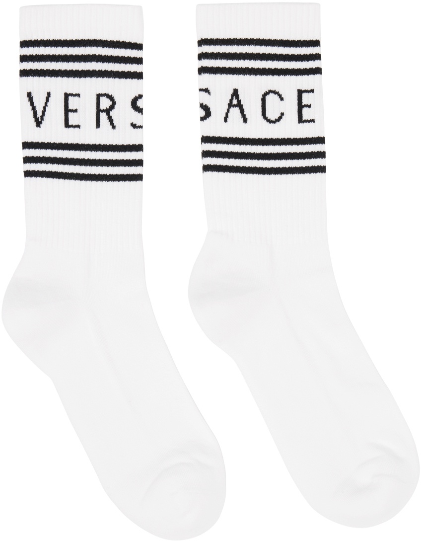 Photo: Versace White & Black '90s Vintage Logo Socks