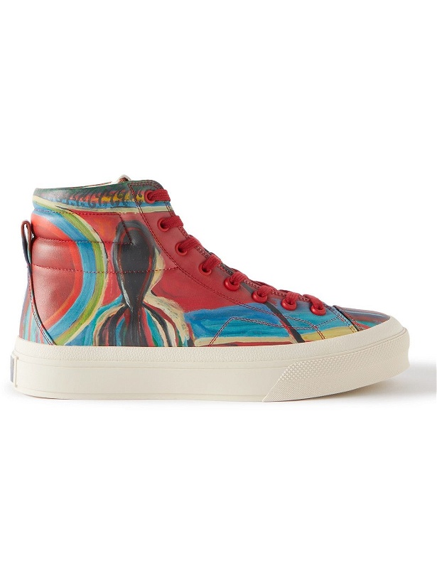 Photo: Givenchy - Josh Smith Printed Leather High-Top Sneakers - Red