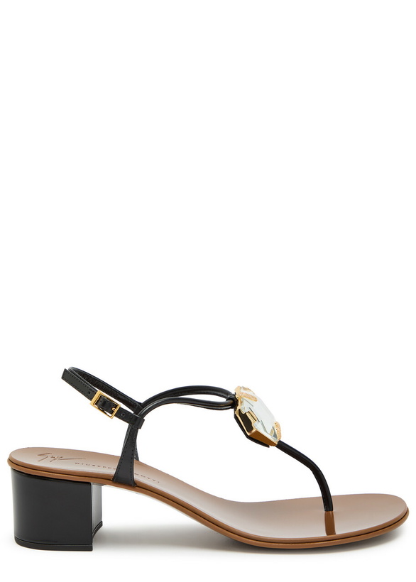 Photo: Giuseppe Zanotti Rock 40 Crystal-embellished Leather Sandals Black