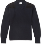 Kingsman - Merlin's Suede-Panelled Ribbed Wool Sweater - Navy