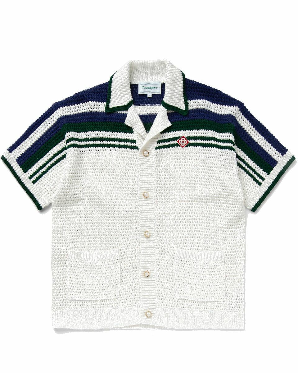Photo: Casablanca Crochet Effect Tennis Shirt White - Mens - Shortsleeves