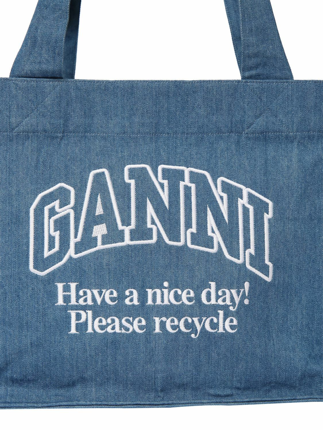 トートバッグ Ganni Logo embroidery denim shopping bag GANNI Logo-embroidered denim tote bag | matchesfashion