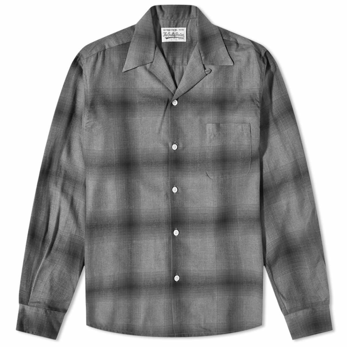 Wacko Maria Men's Short Sleeve Type 2 Ombre Check Open Collar Shir in  Gray/Black