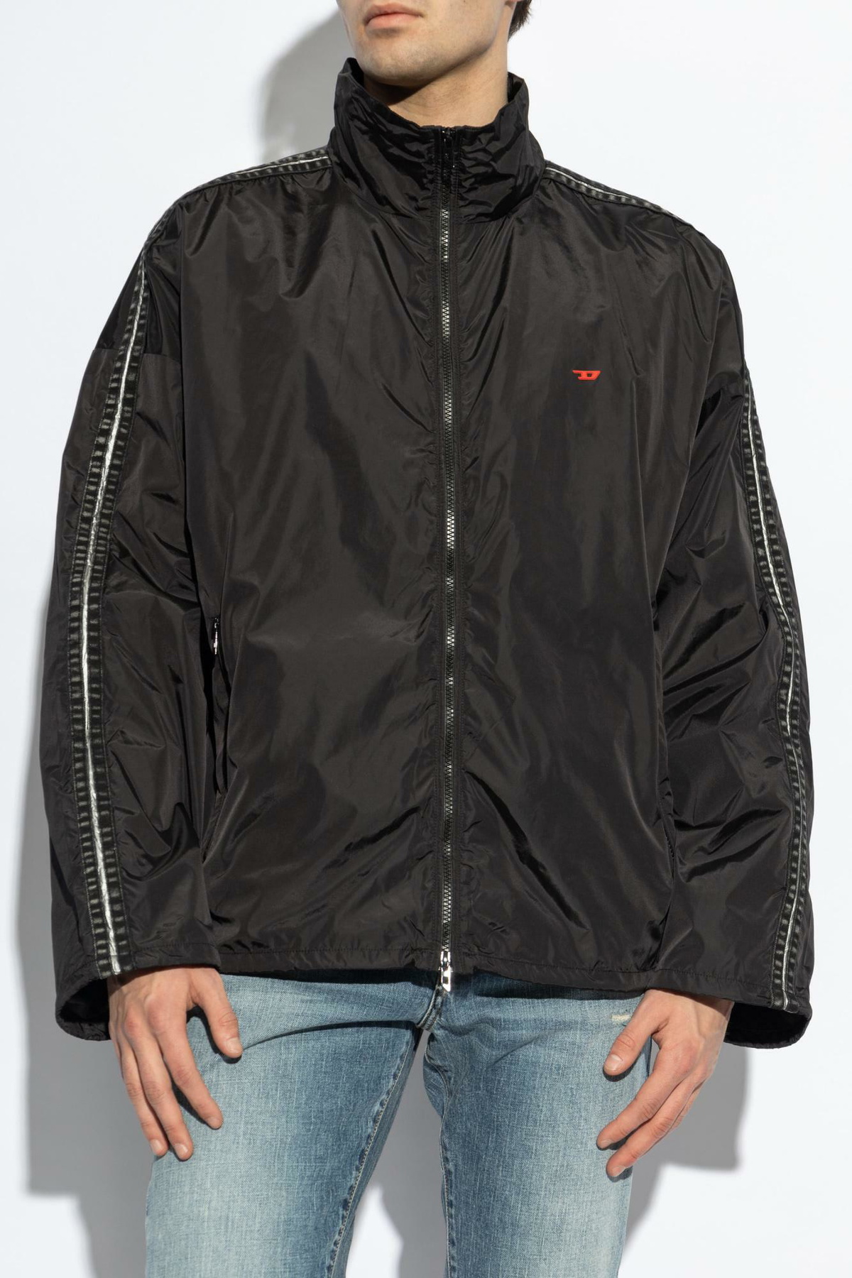 【関税込み】Diesel ブラック J-Caron トラックジャケット Men's Nylon track jacket with denim bands | Black | Diesel