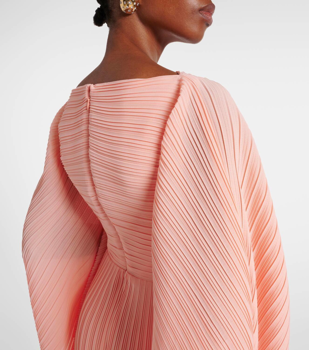 Solace London Adami plissé caped maxi dress