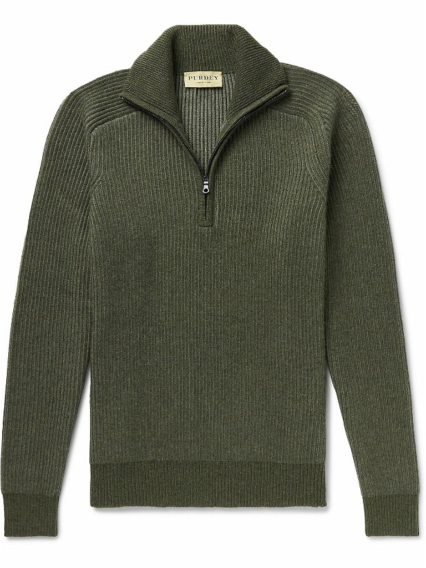 Photo: Purdey - Ribbed Cashmere Half-Zip Sweater - Green