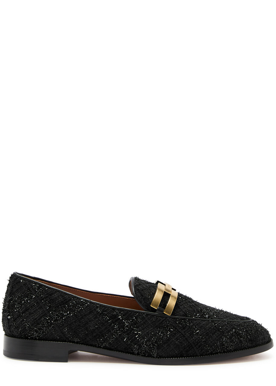 Aquazzura Brandi Tinsel-weave Tweed Loafers Black