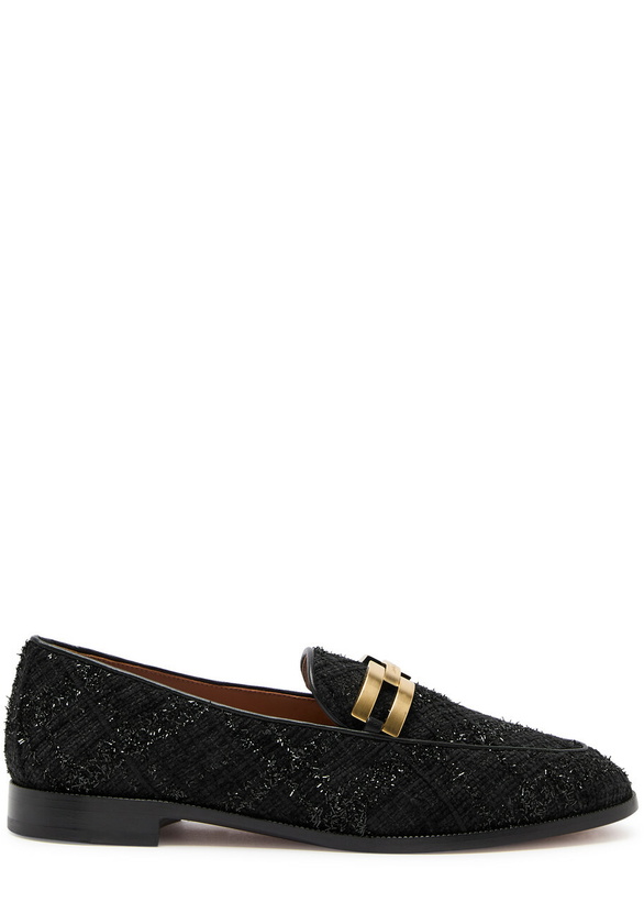Photo: Aquazzura Brandi Tinsel-weave Tweed Loafers Black