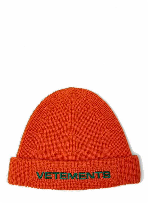 Photo: Logo Embroidered Beanie Hat in Orange