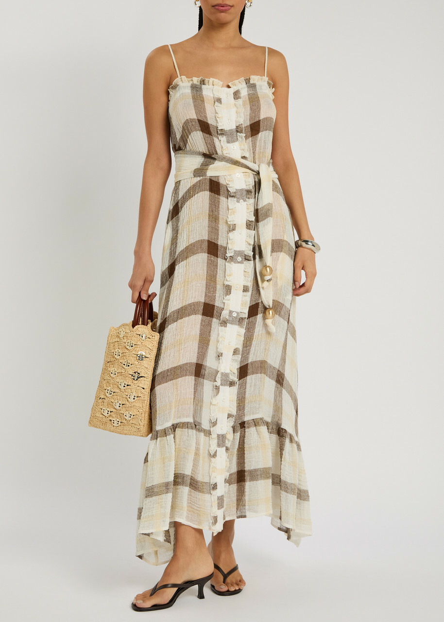 Lisa Marie Fernandez Checked Belted Linen-blend Maxi Dress Multicoloured