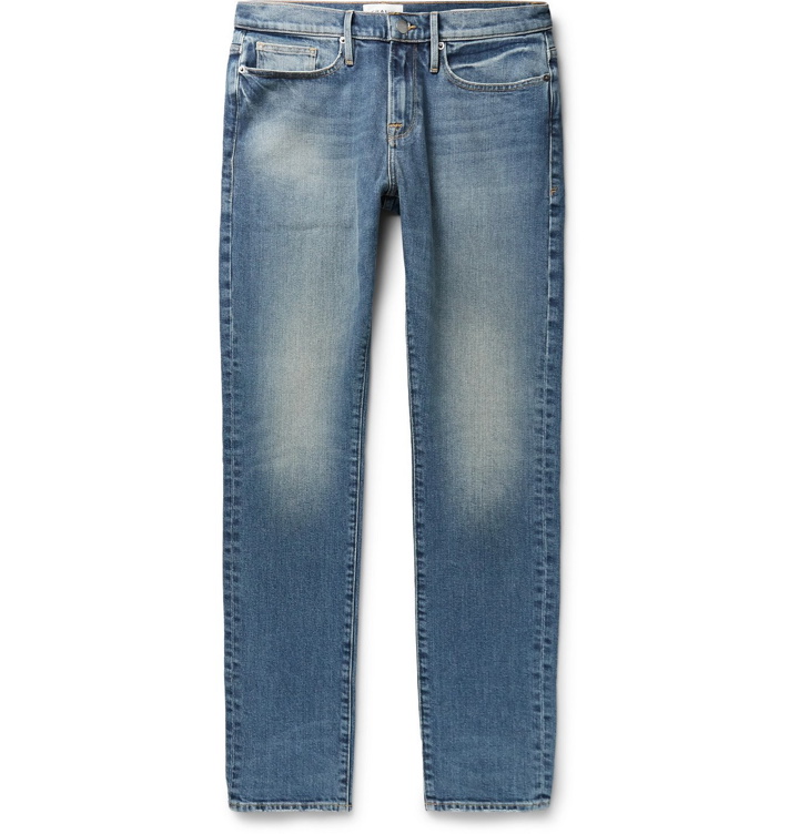 Photo: FRAME - L'Homme Slim-Fit Distressed Denim Jeans - Blue