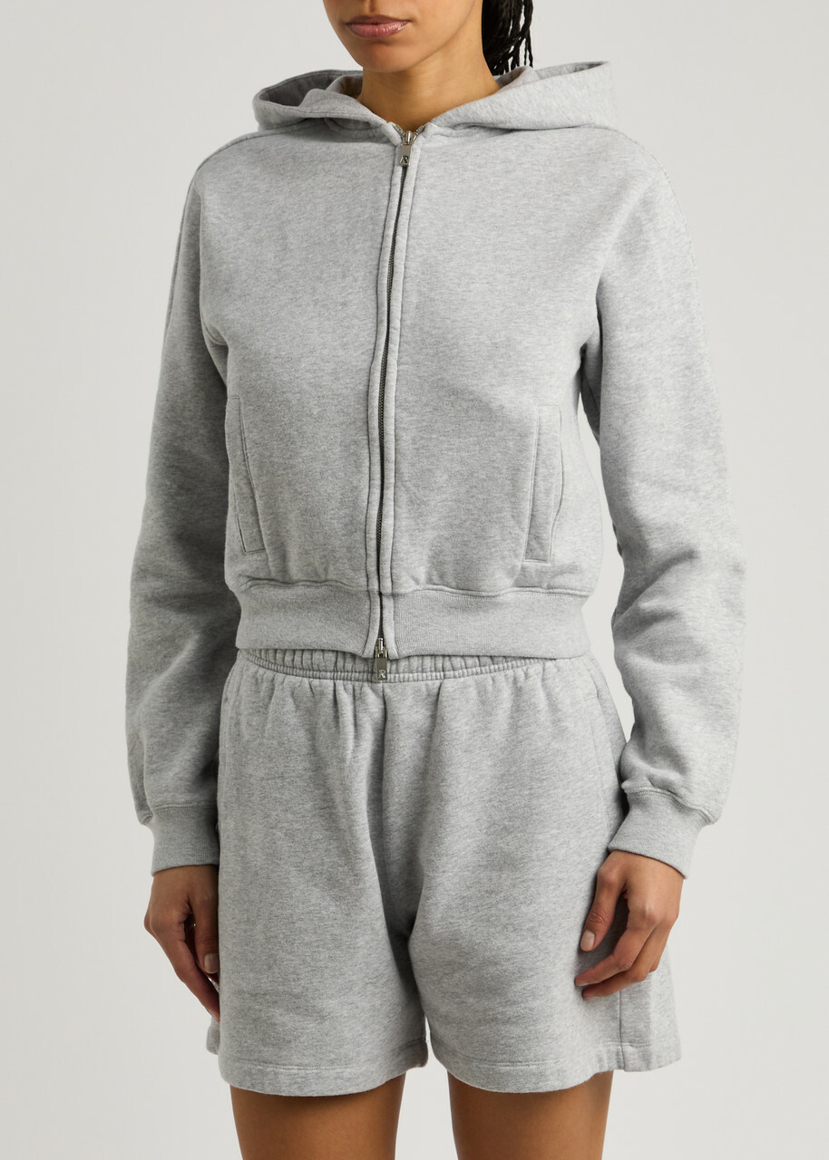 Represent Owners Club Cropped Hooded Cotton Sweatshirt Light Grey