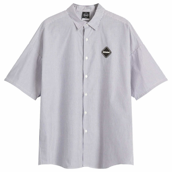 Photo: F.C. Real Bristol Men's Big Logo Baggy Shirt in Navy Stripe